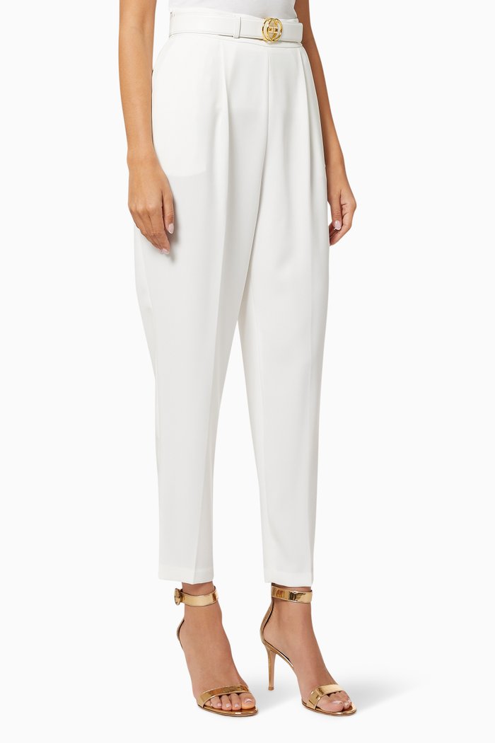 

Pants with Belt in Crêpe, White