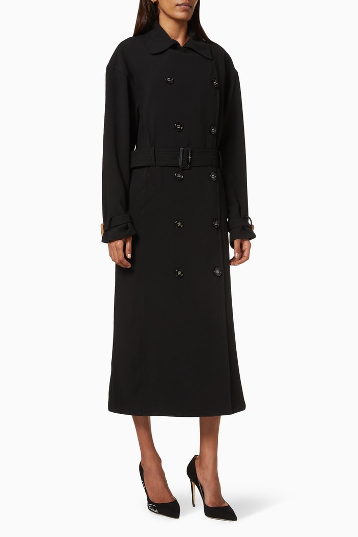 

Trench Coat in Ottoman Knit Fabric, Black