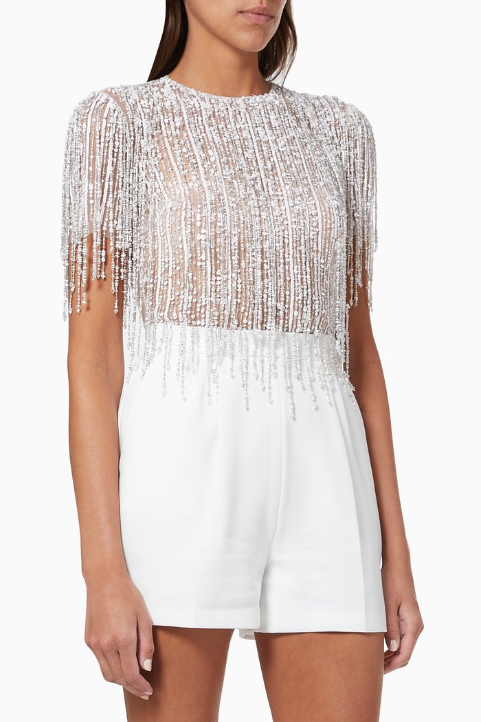 

Divisible Jumpsuit in Sequin Bead Tulle & Crêpe, White