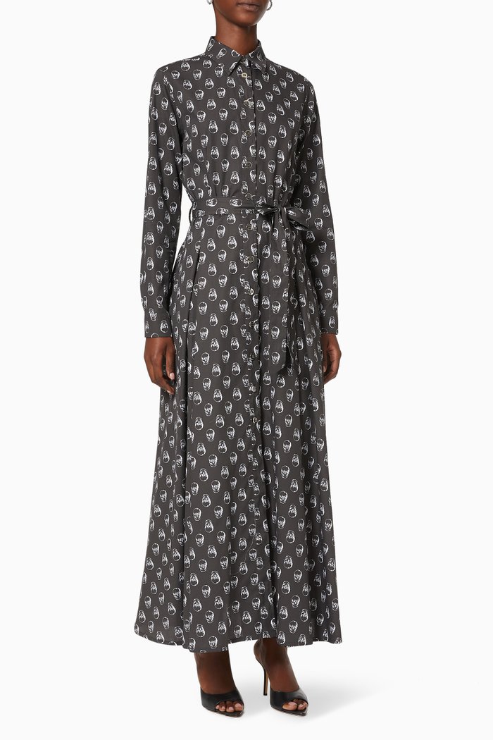 

Skull Print Shirt Dress in Cotton, Black