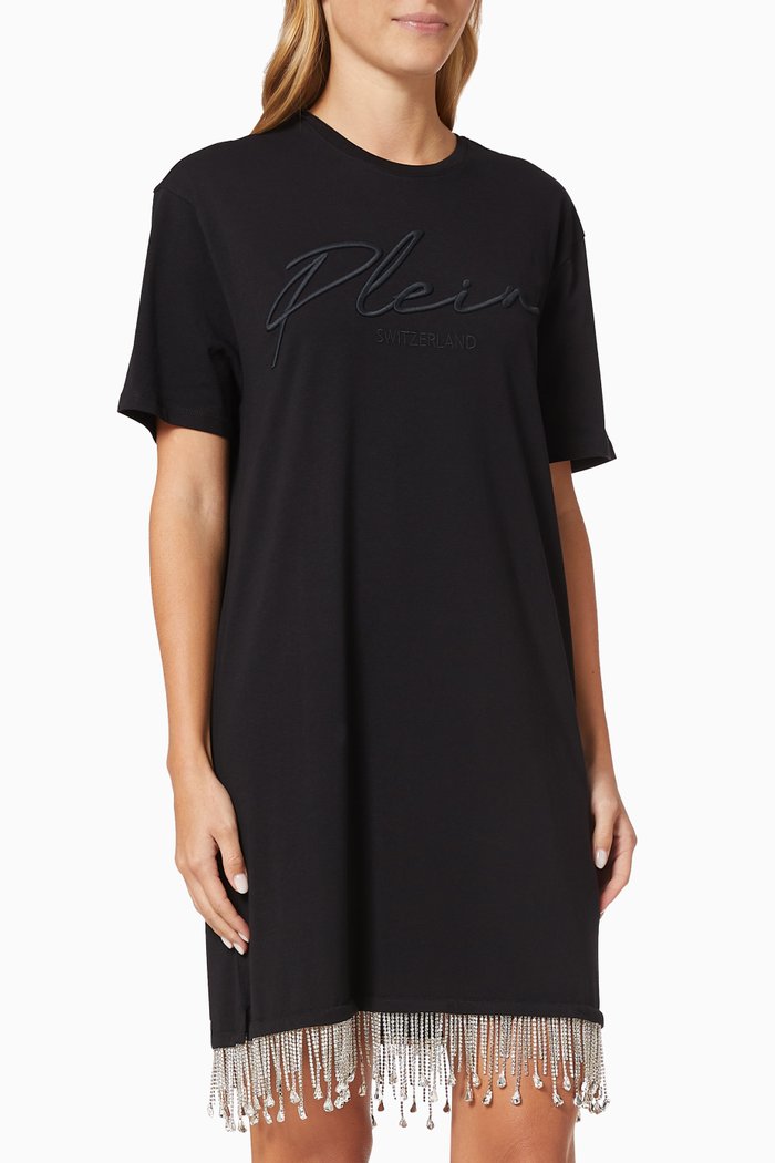 

Leisurewear T-shirt Dress with Rhinestones in Cotton, Black