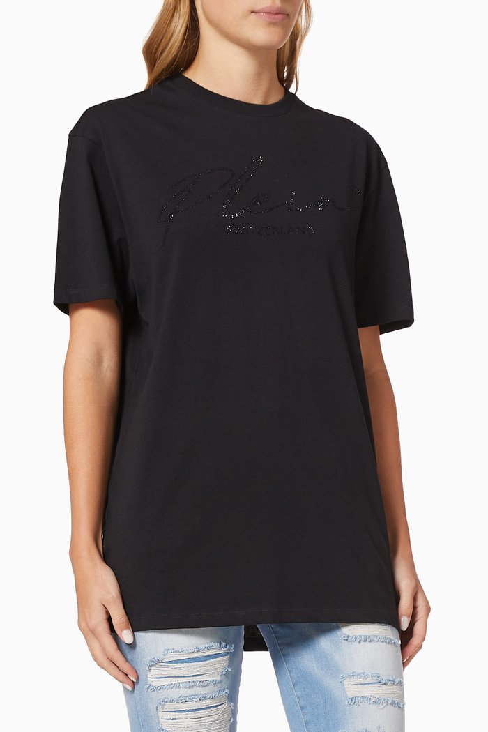 

Logo T-shirt with Crystals in Cotton, Black