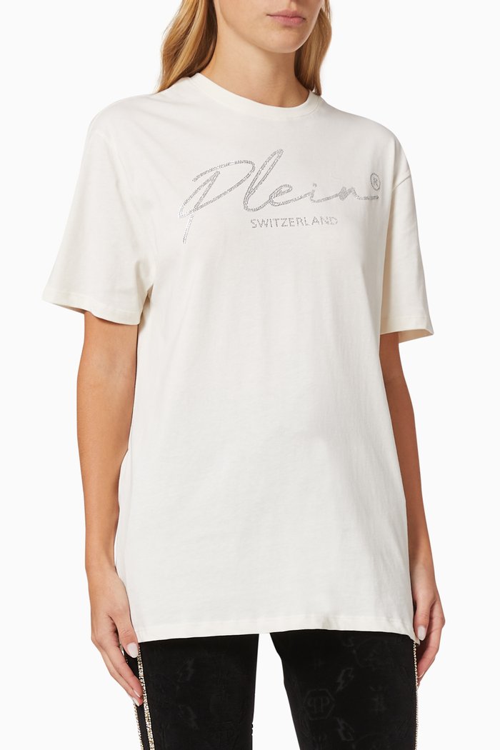 

Logo T-shirt with Crystals in Cotton, White