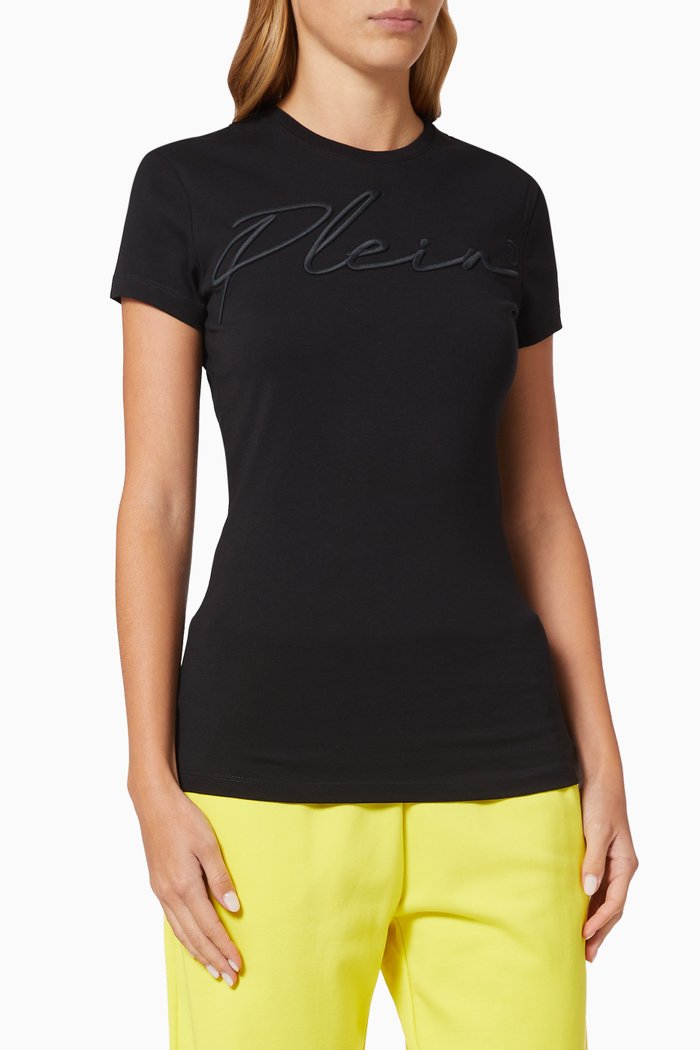 

Embroidery Signature T-shirt in Satin, Black