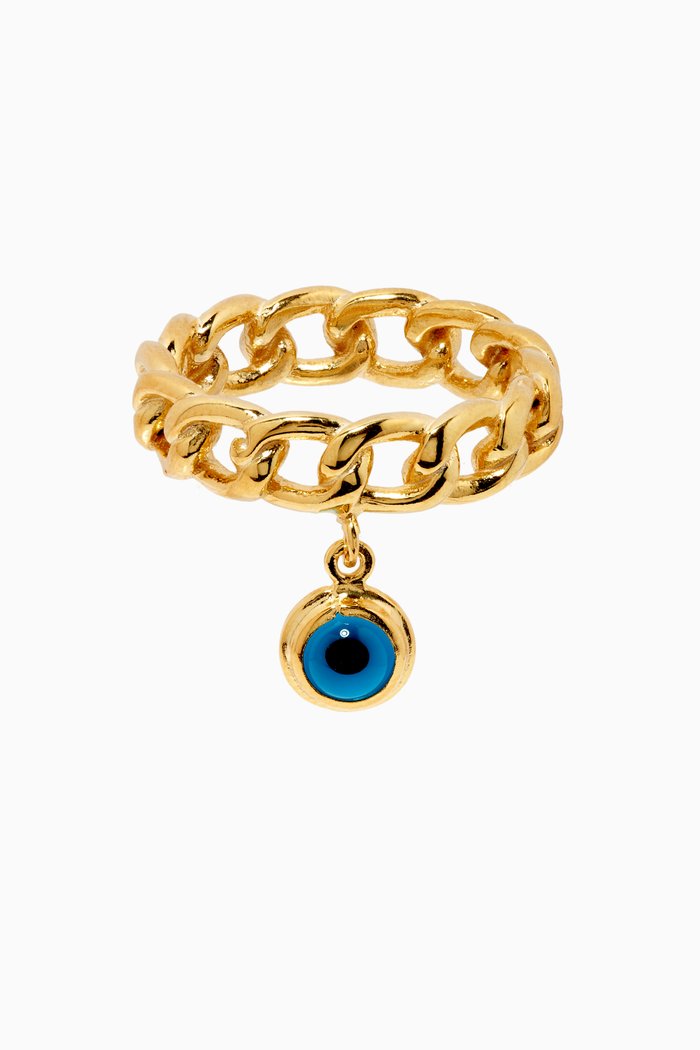 Evil Eye Chain Ring, Gold