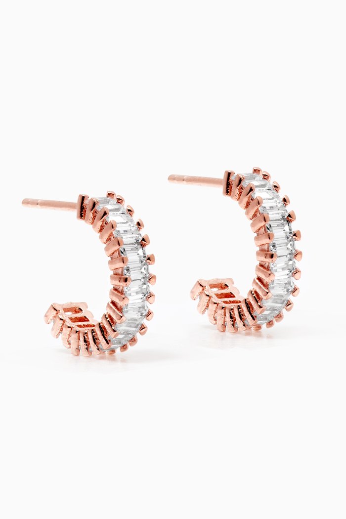 

Baguette Stone Half Hoop Earrings, Rose gold