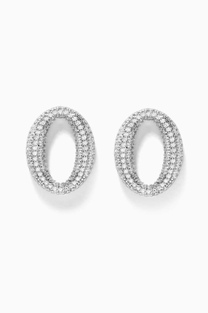 

Stone Oval Earrings, Silver