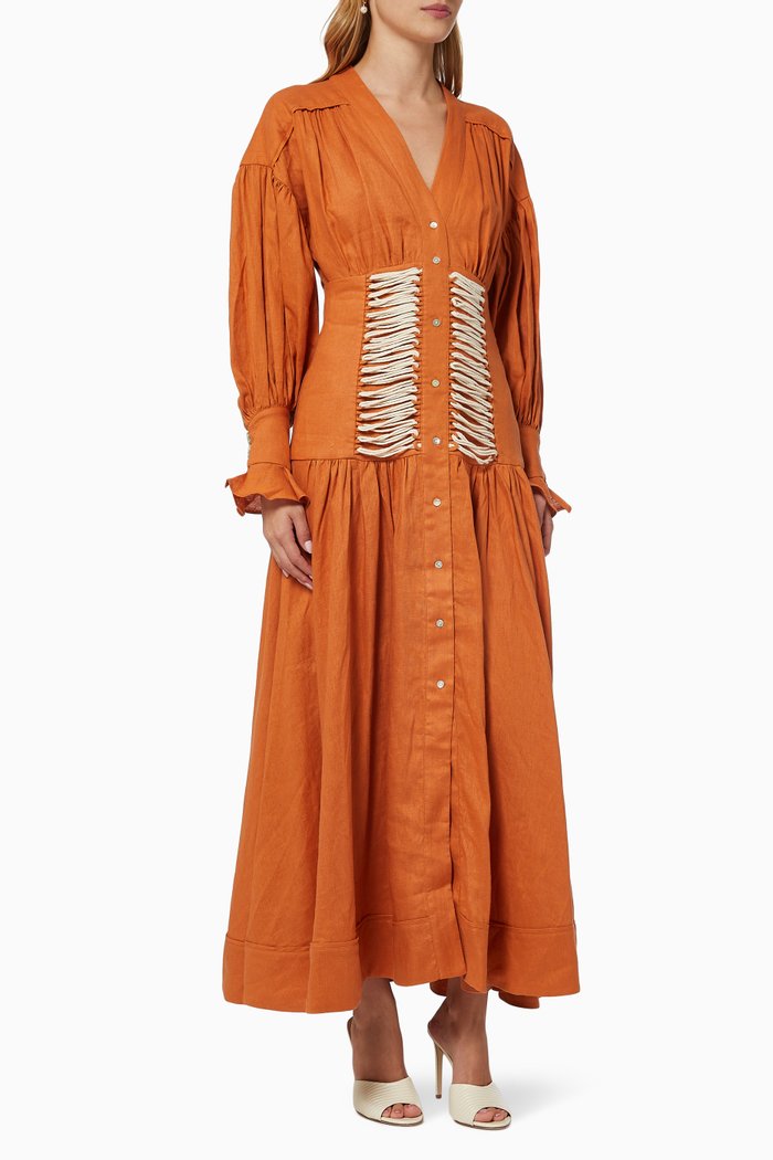 

Holly Tie Side Midi Dress in, Brown