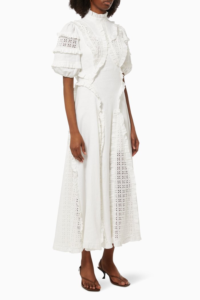 

Star Lace Spliced Dress in Linen, Neutral
