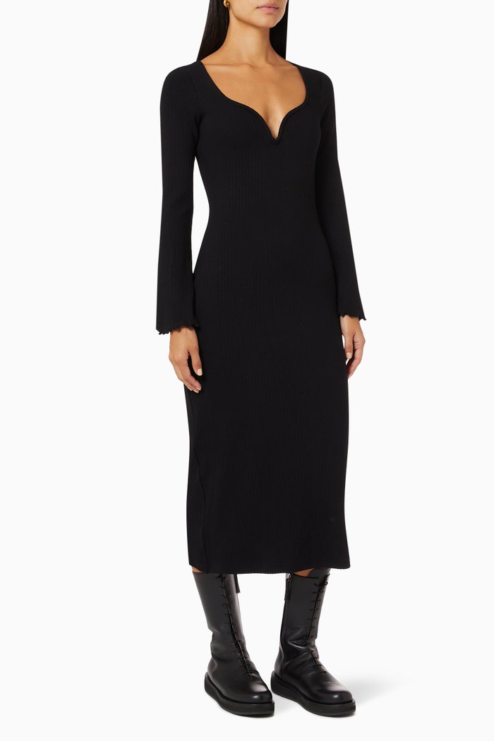 

Vivien Sweetheart Midi Dress in Jersey, Black