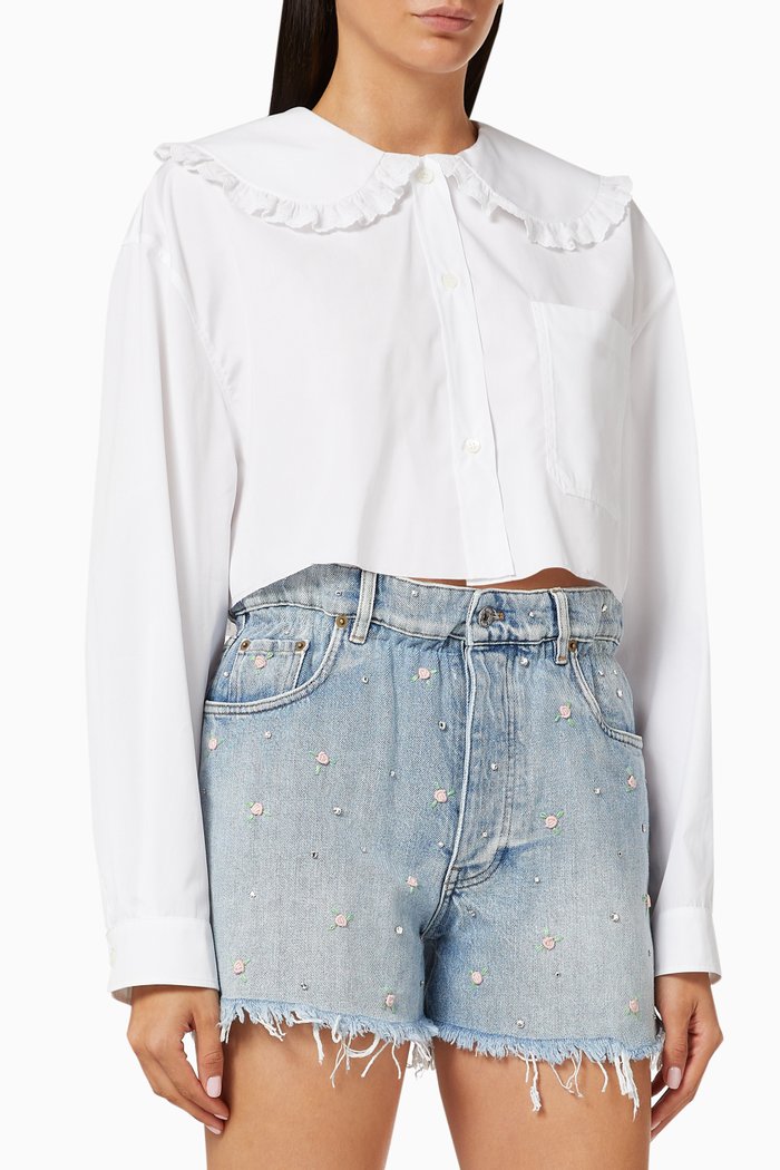 

Wide Collar Cropped Shirt in Cotton Poplin, White