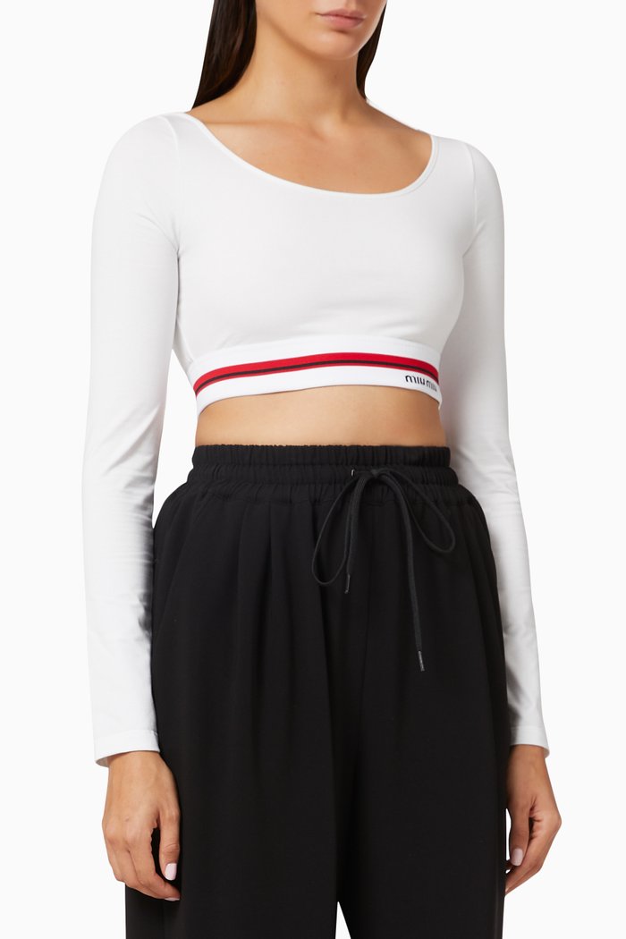 

Logo Band Cropped T-shirt in Cotton Jersey, White