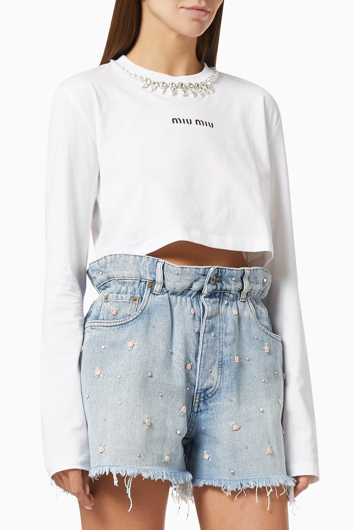 Embellished T-shirt in Cotton Jersey, White