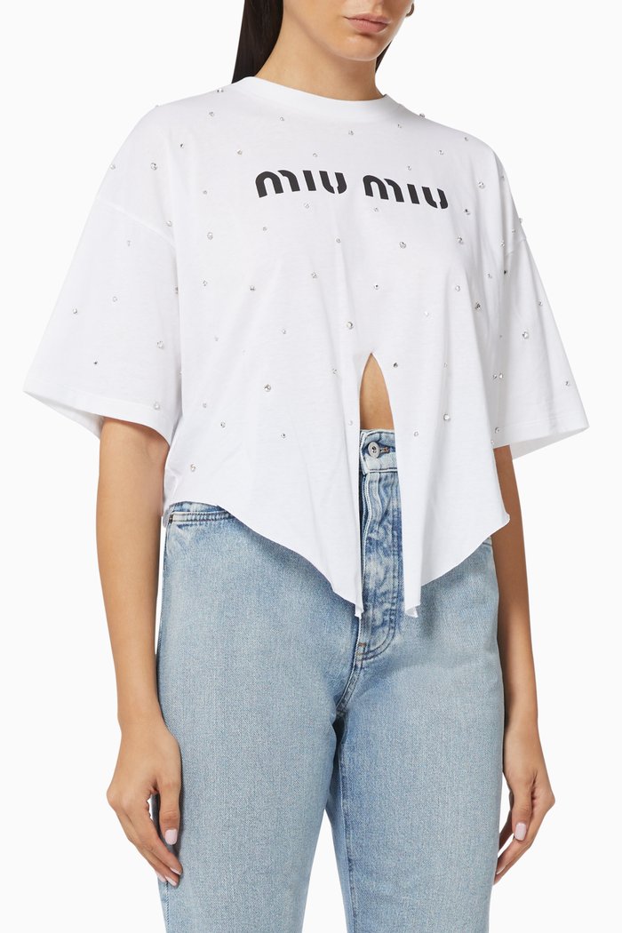 

Embellished T-shirt in Cotton Jersey, White