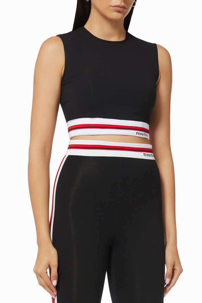 Logo Band Cropped Top in Stretch Jersey, Black