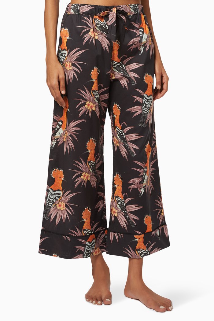 

Marginata Wide Leg Pyjama Pants in Organic Cotton, Black