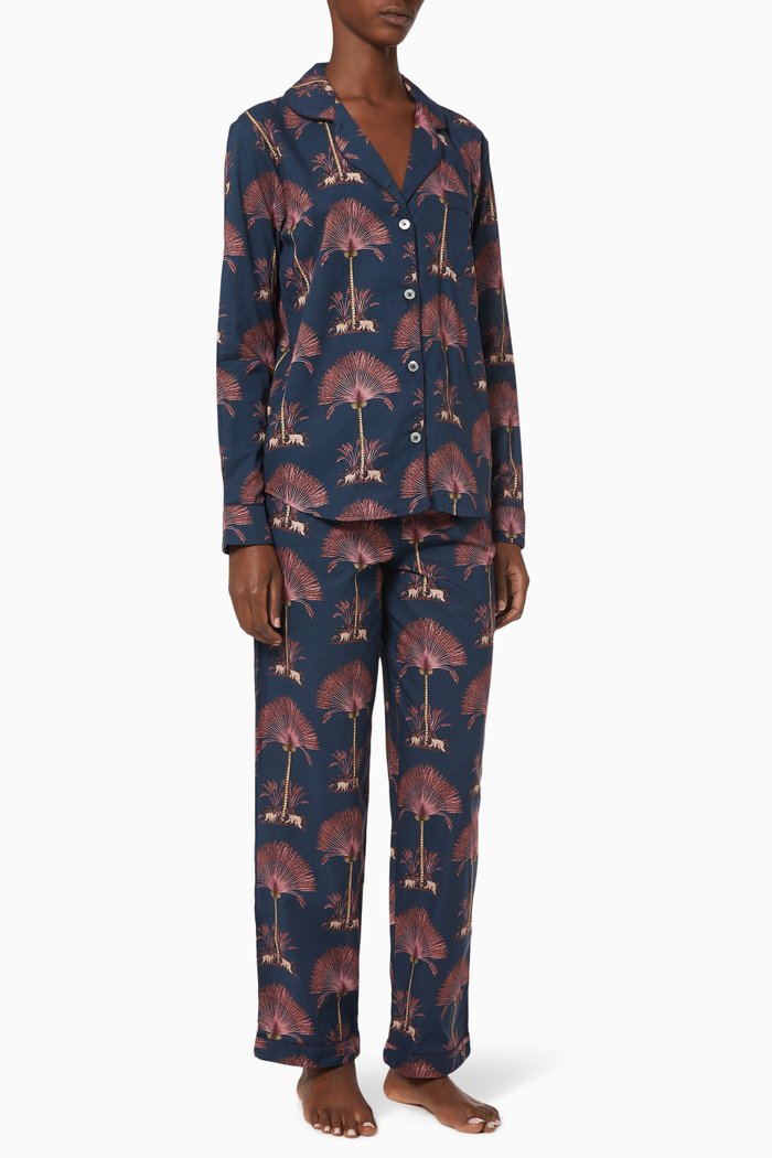 Ravenala Long Pyjama Set in Organic Cotton, Blue