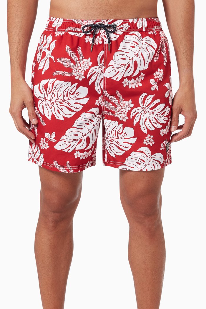 

Campus Hawaiian Swim Shorts in Recycled Polyester, Red