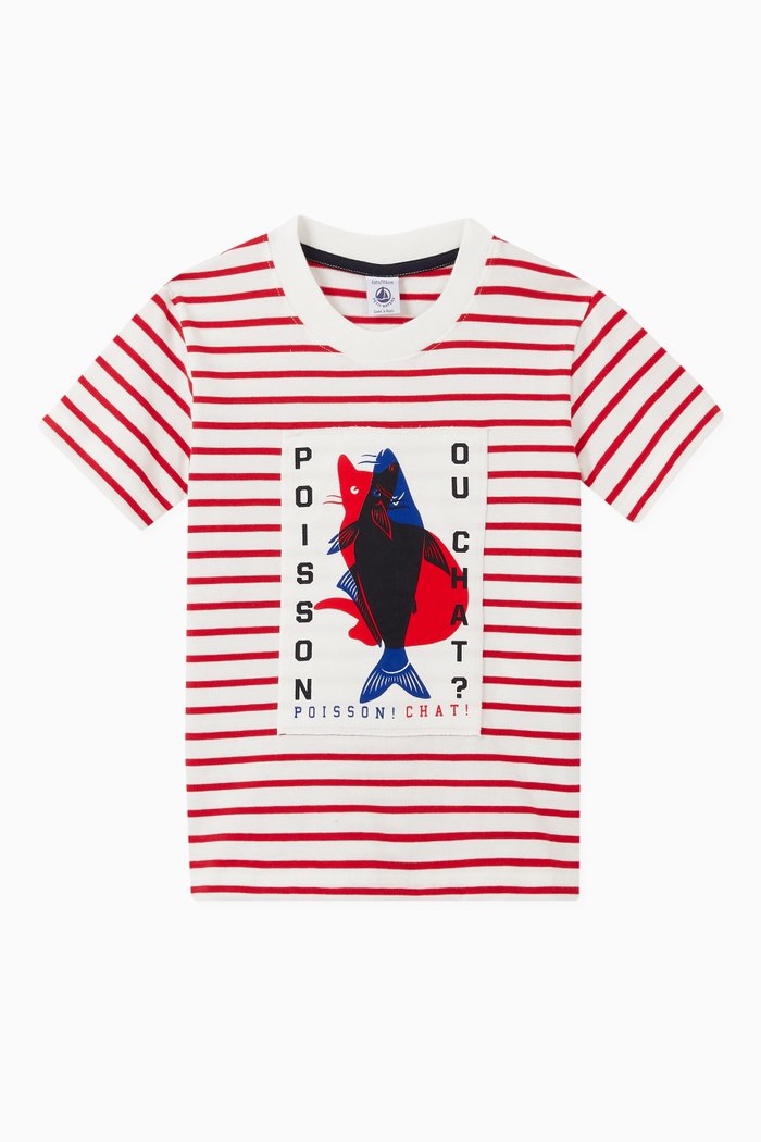 Striped Printed T-shirt in Cotton, Multicolour