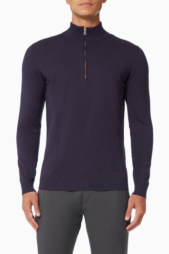 

Half Zip Sweater in Cotton, Blue