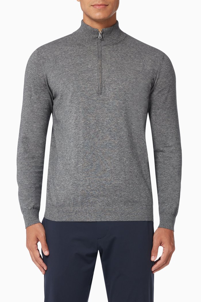 

Half Zip Sweater in Cotton, Grey