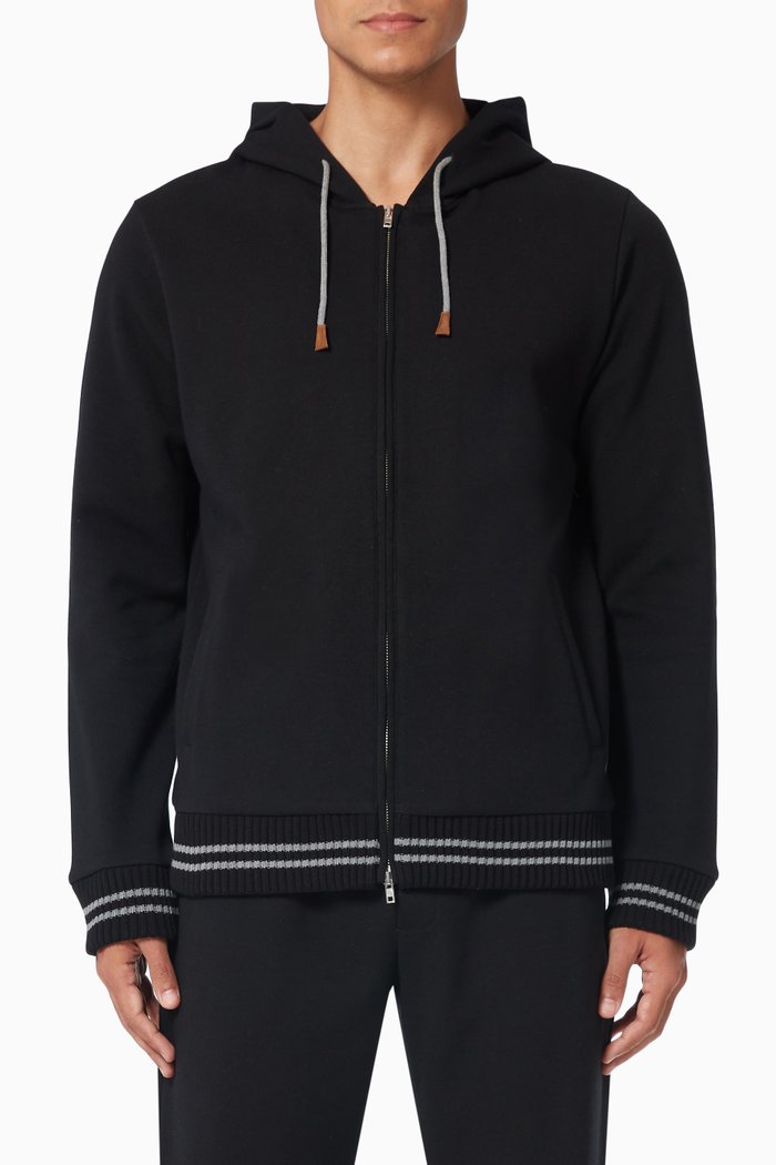 

Contrast Stripe Hoodie in Cotton, Black