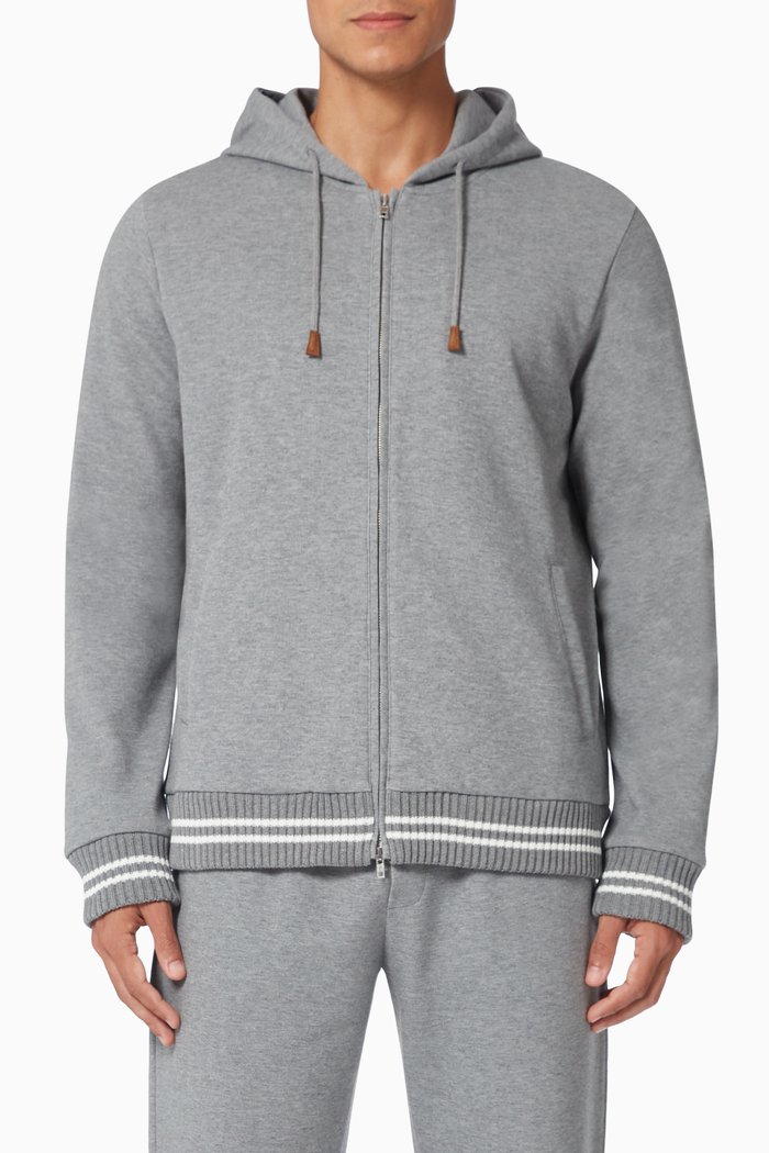 

Contrast Stripe Hoodie in Cotton, Grey