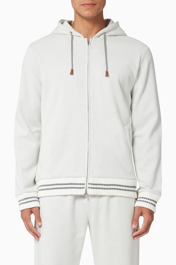 

Contrast Stripe Hoodie in Cotton, White