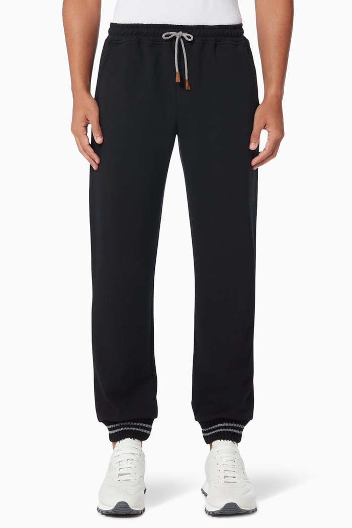 Contrast Stripe Sweatpants in Cotton, Black