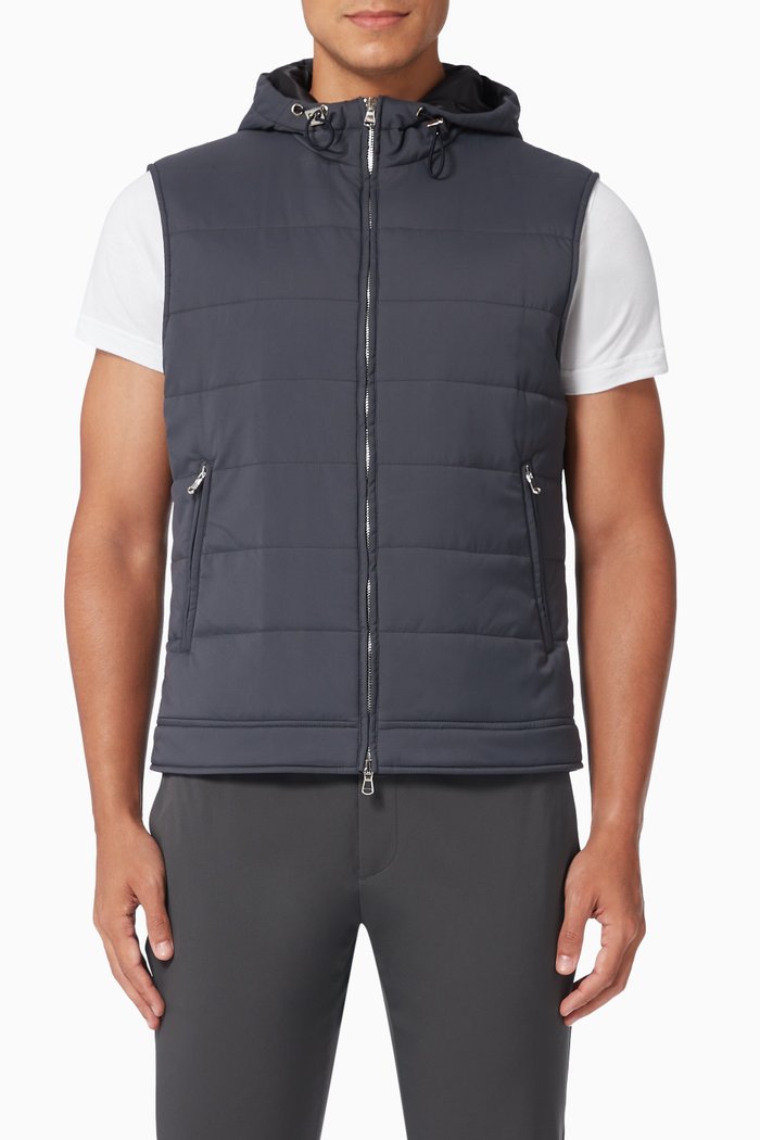 Quilted Hooded Gilet in Lightweight Nylon, Blue