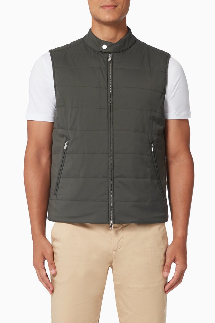 

Quilted Gilet in Lightweight Nylon, Green