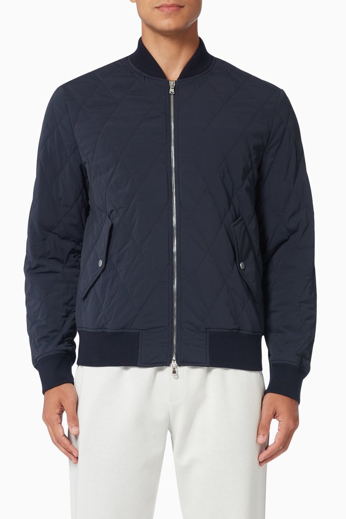 

Quilted Bomber Jacket in Lightweight Nylon, Blue