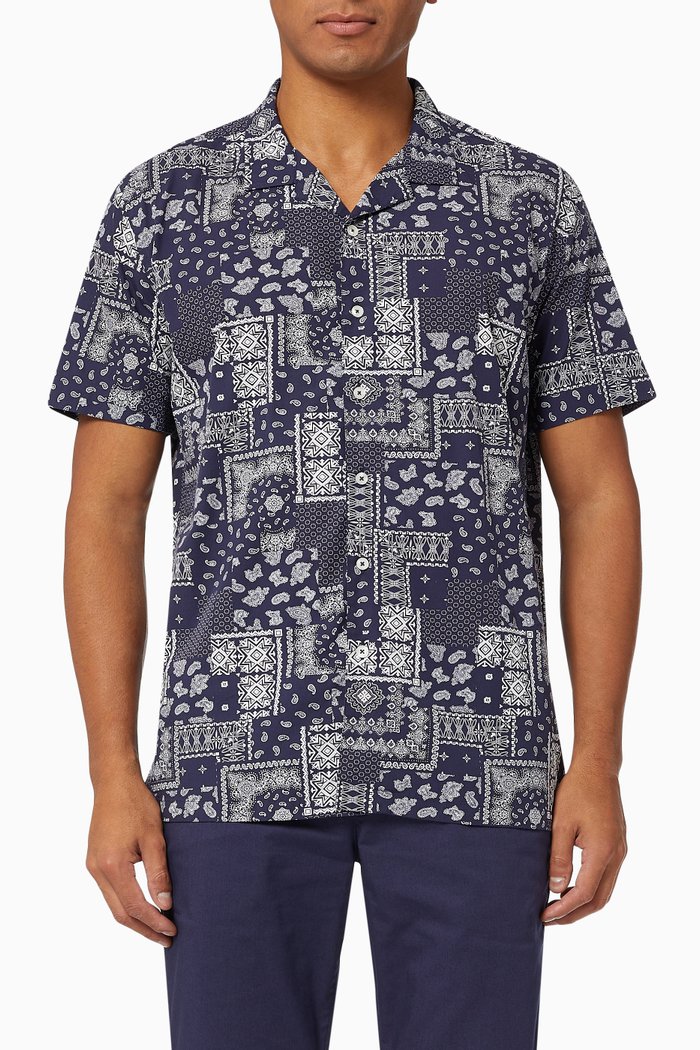 Rom Hawaii Shirt in Cotton Poplin, Blue