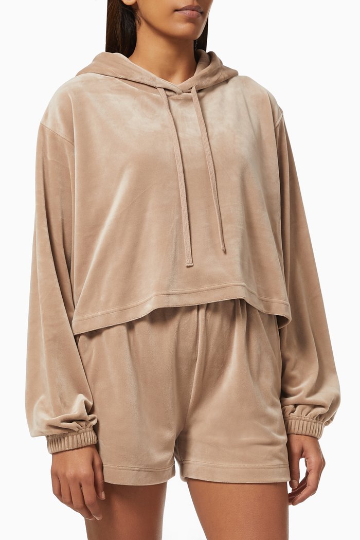 

Frances Cropped Hoodie in Velour, Neutral