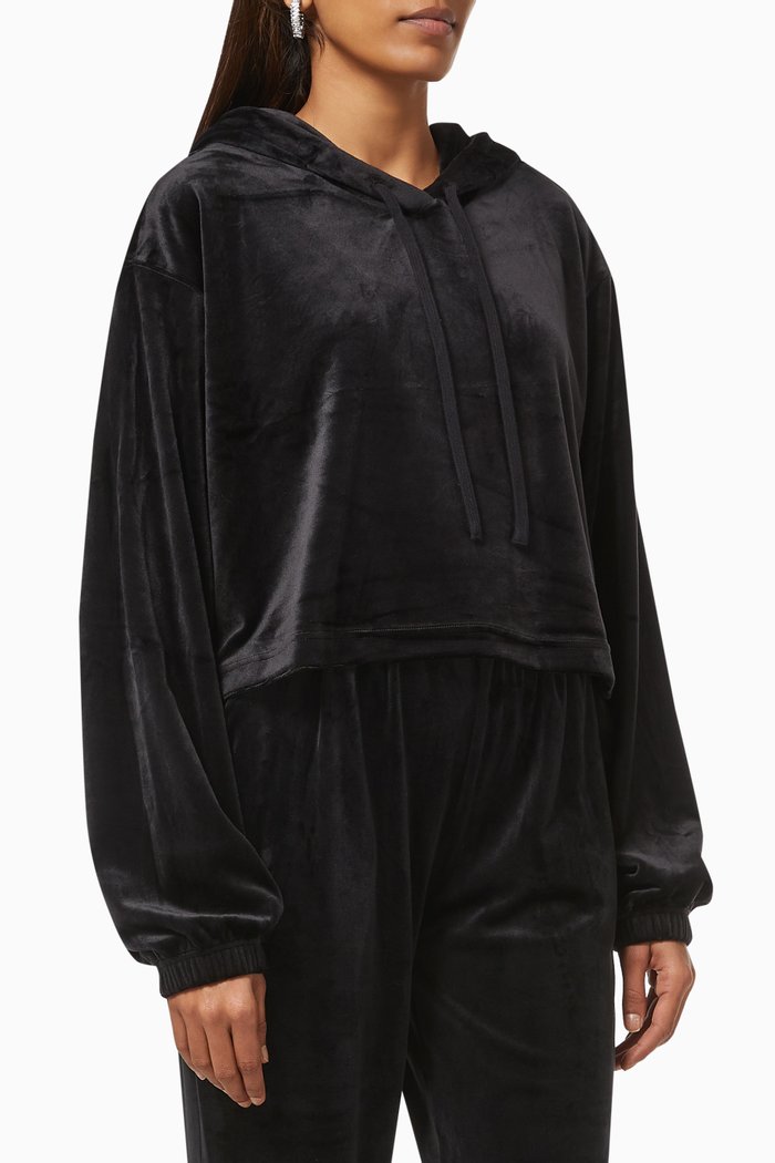 

Frances Cropped Hoodie in Velour, Black