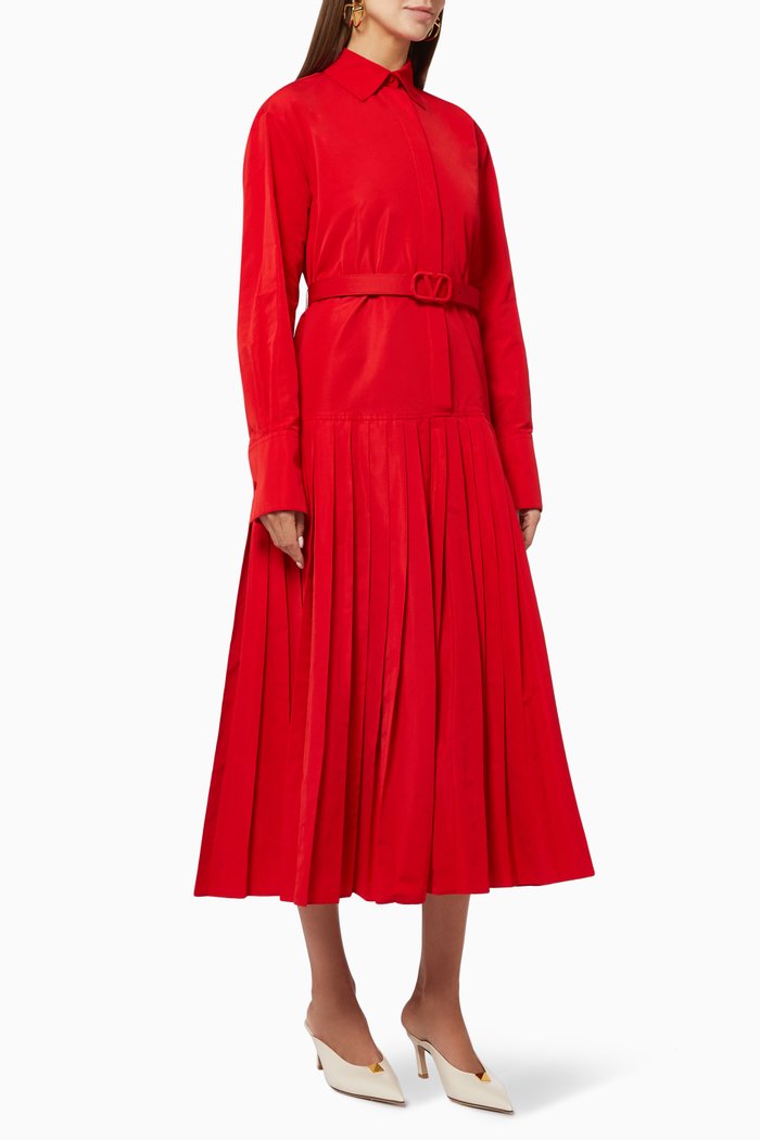 

VLOGO Shirt Dress in Micro Faille, Red