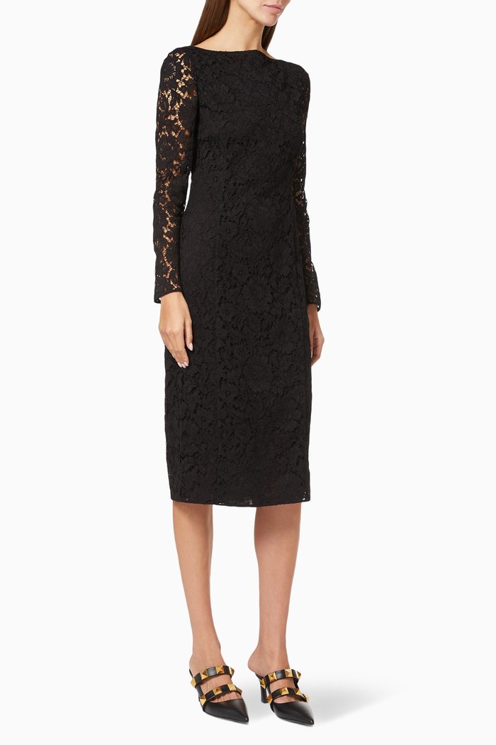 

Sheath Dress in Stretch Heavy Lace, Black