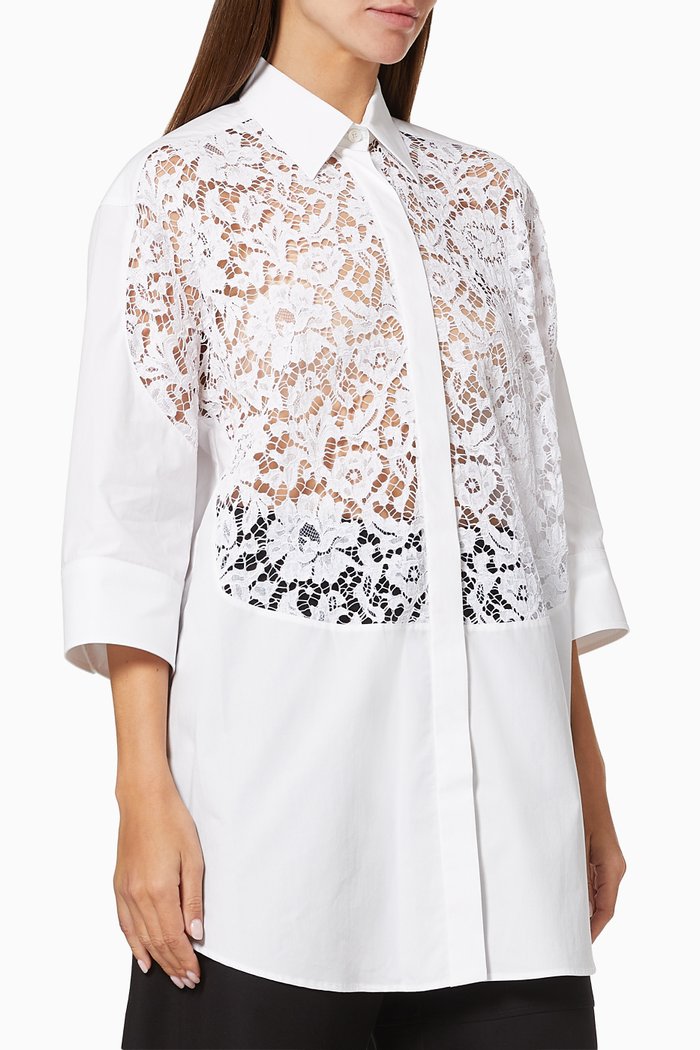 

Shirt in Cotton Poplin and Heavy Lace, White