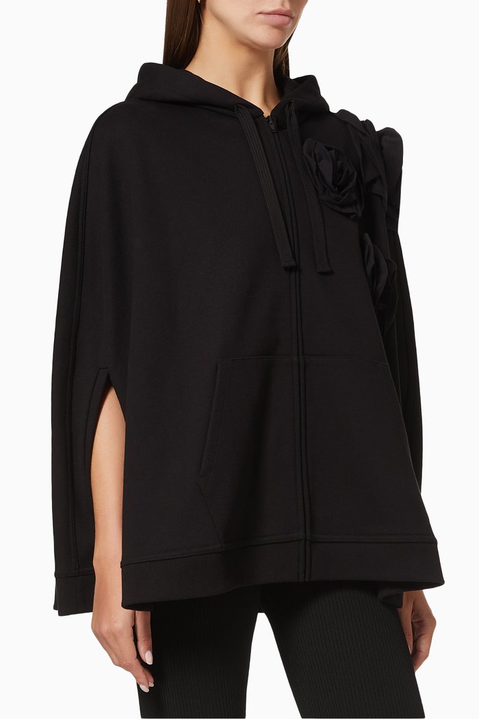 

Valentino Rose Blossom Cape Hooded Sweatshirt in Cotton Jersey, Black