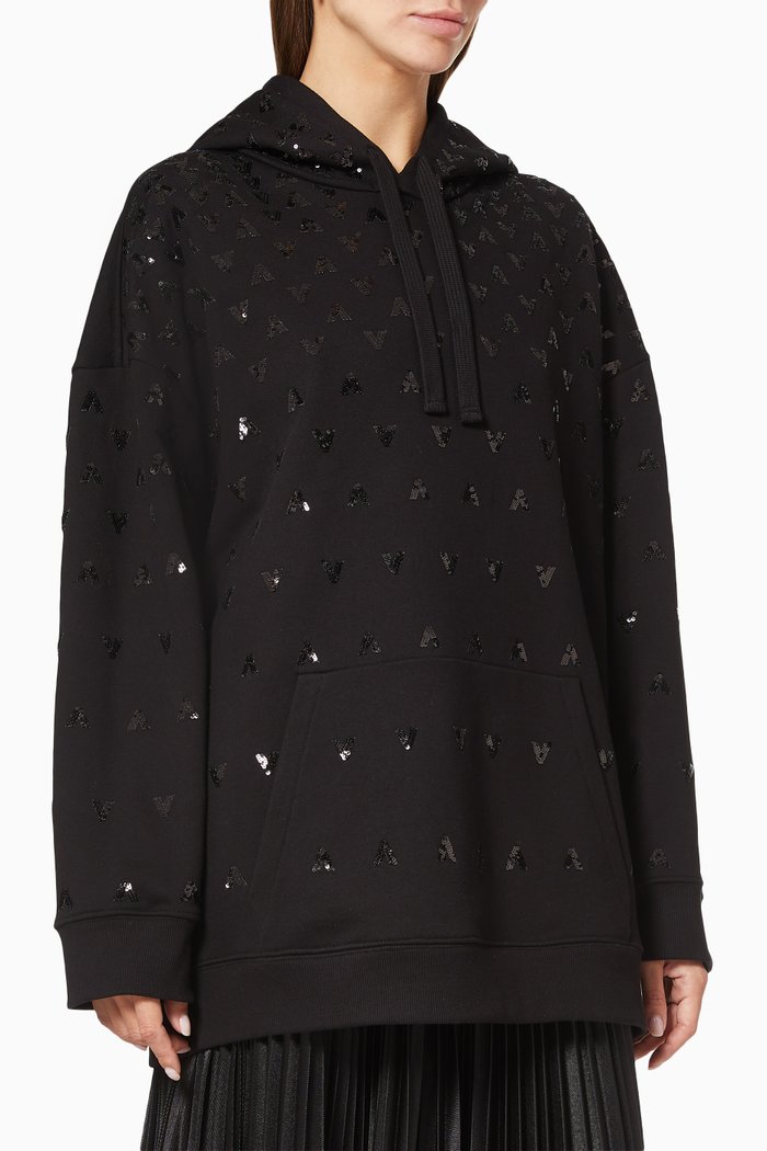 

Optical Valentino Hooded Sweatshirt in Cotton Jersey, Black