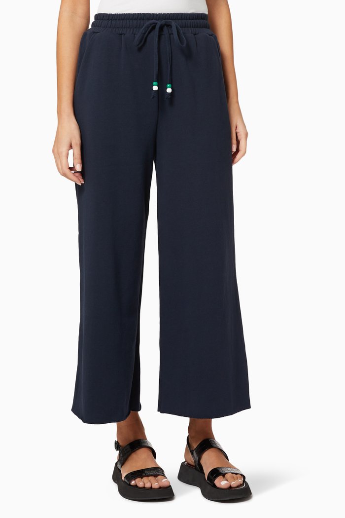 

Cropped Wide-leg Sweatpants in Cotton Terry, Blue
