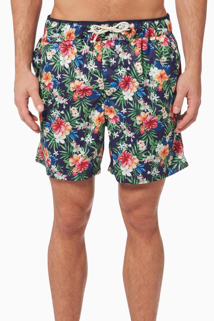 

Floral Print Swimshorts in Recycled Polyester, Blue
