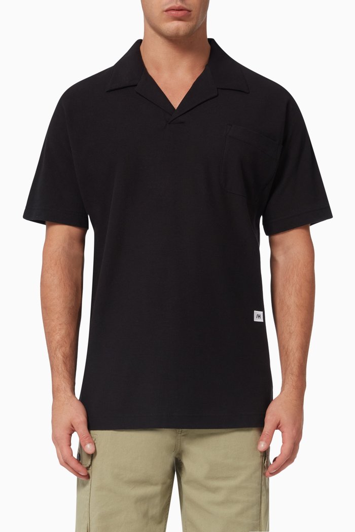 

Split Neck Polo Shirt in Organic Cotton, Black