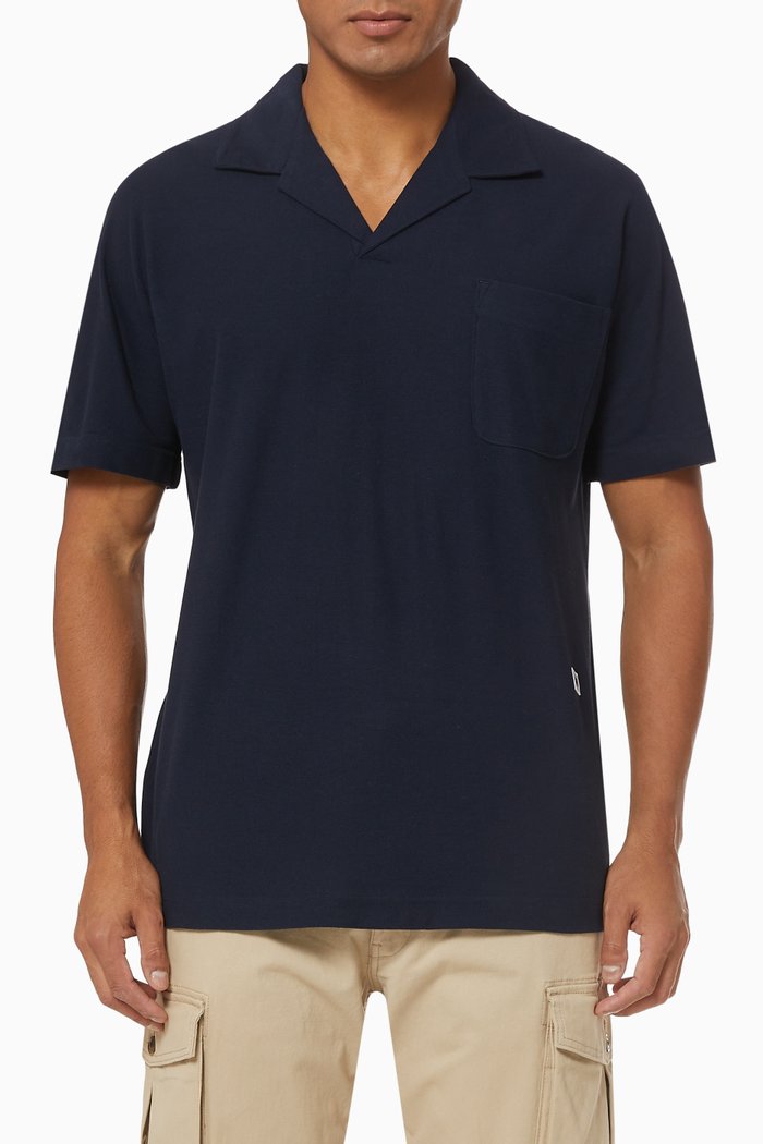 

Split Neck Polo Shirt in Organic Cotton, Blue
