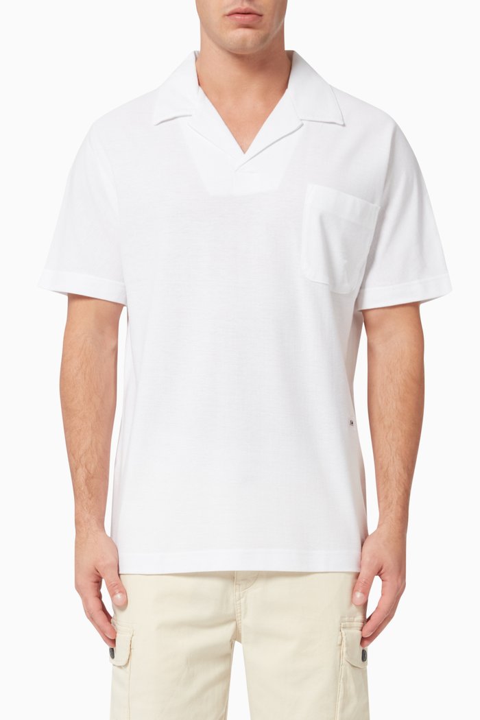 Split Neck Polo Shirt in Organic Cotton, White