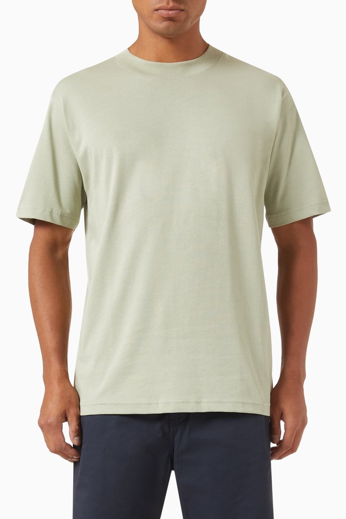

Mock Neck Relaxed Fit T-shirt in Organic Cotton, Green