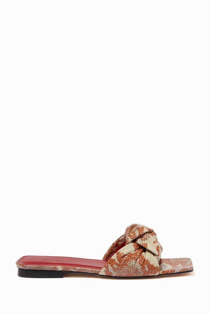 

Lima Flat Slides in Snake Print Leather, Brown
