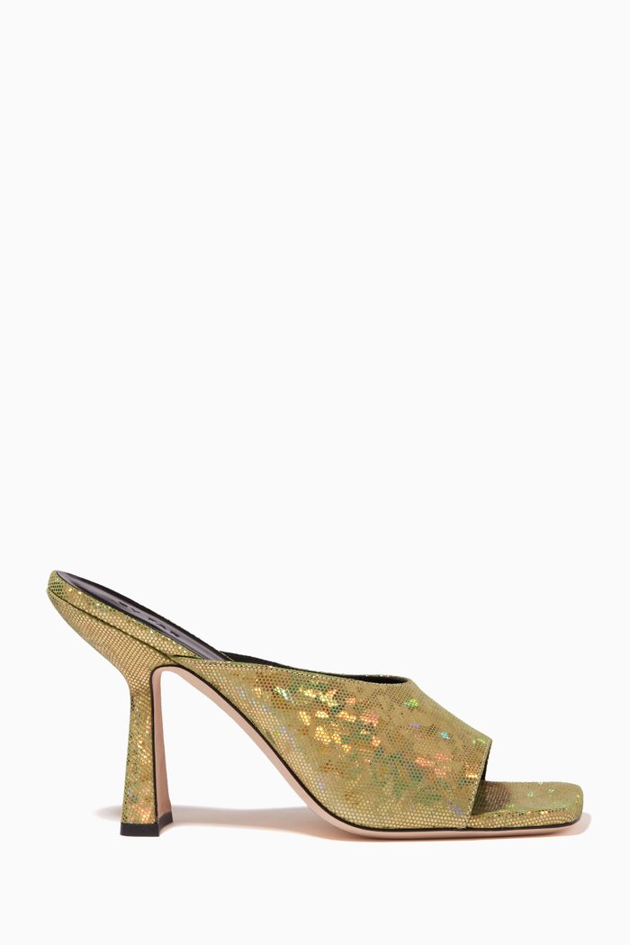 

Zaya Mules in Hologram Leather, Gold