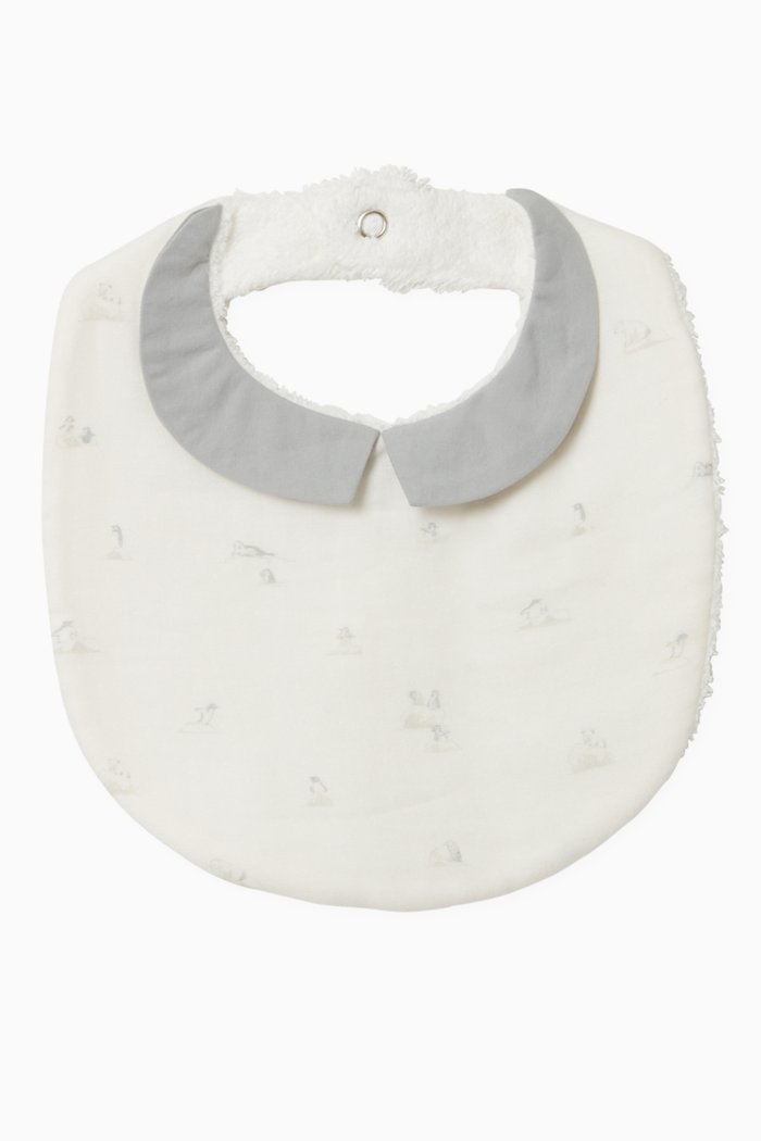 

Penguin Print Bib in Cotton, Blue