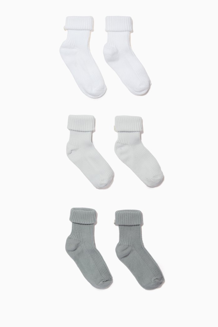 

Folded Cuff Socks in Ribbed Knit, Set of 3, Blue